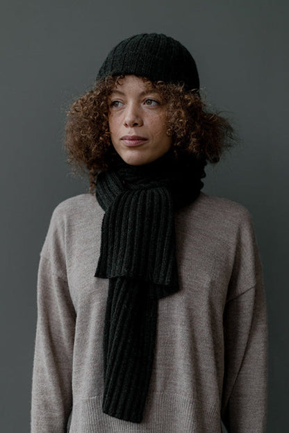 Baby Alpaca Ribbed Beanie | Green Envy