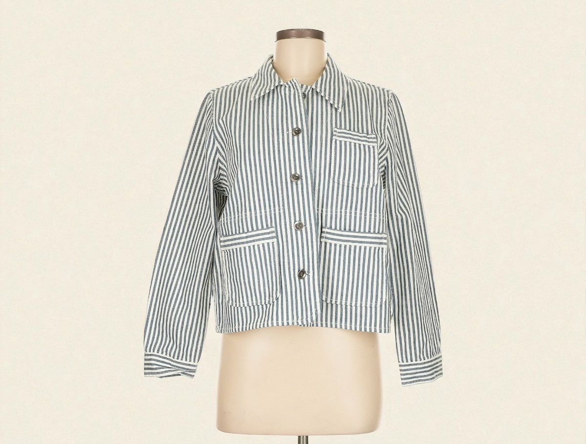 Railroad Striped Cropped Denim Jacket (Size Medium) image 0