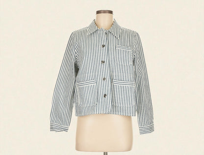 Railroad Striped Cropped Denim Jacket (Size Medium) image 0