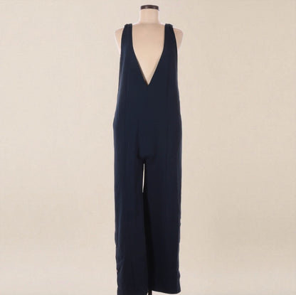 Navy Deep Plunge Wide Leg Jumpsuit (Size Medium) image 0
