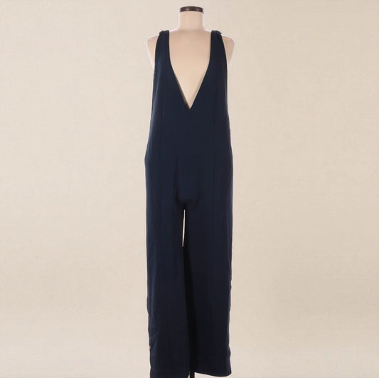 Navy Deep Plunge Wide Leg Jumpsuit (Size Medium) image 0
