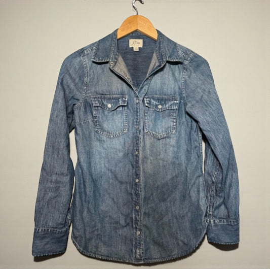 Vintage Western Chambray Denim Shirt w Pearl Snap (Size 4) image 0