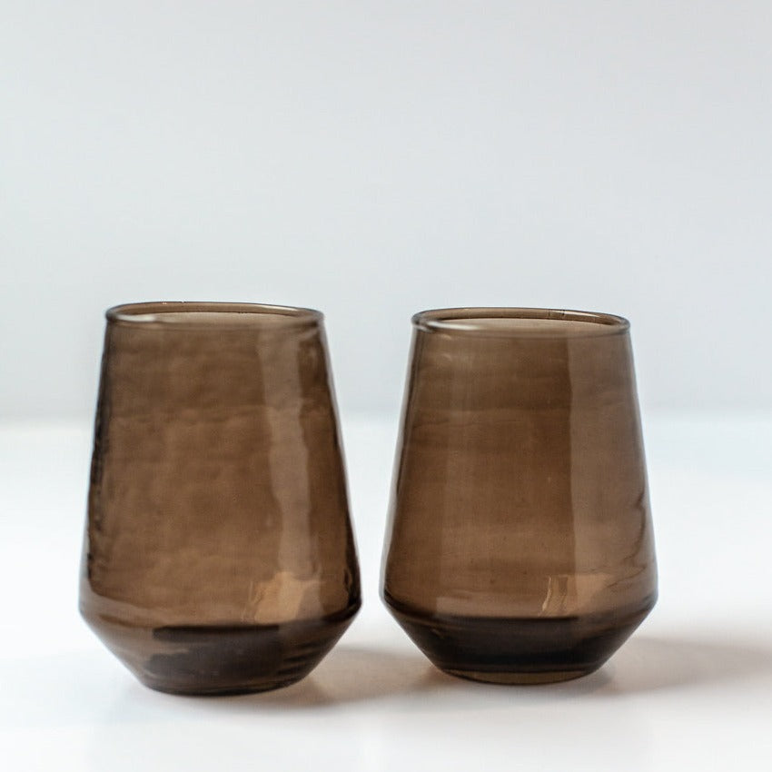 Handblown Hammered Glass Water Tumblers in Smoke | Set of 4