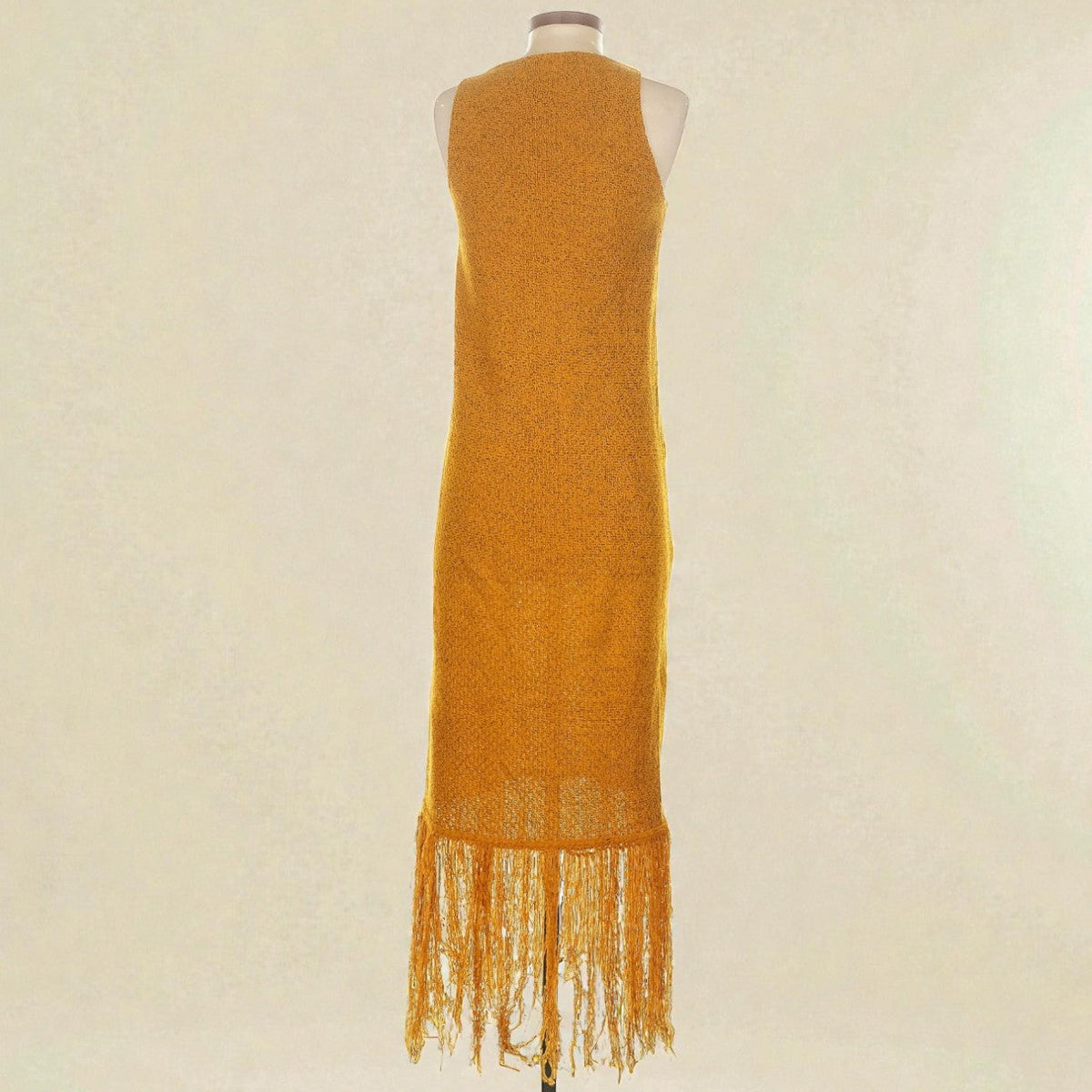 Mustard Yellow Fringed Midi Dress (Size Small) image 1