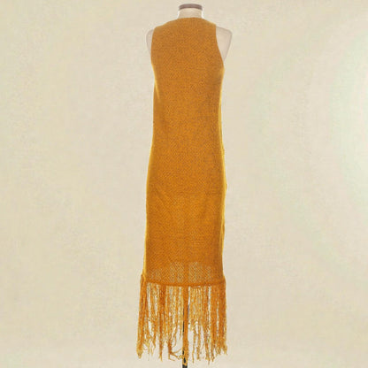 Mustard Yellow Fringed Midi Dress (Size Small) image 1