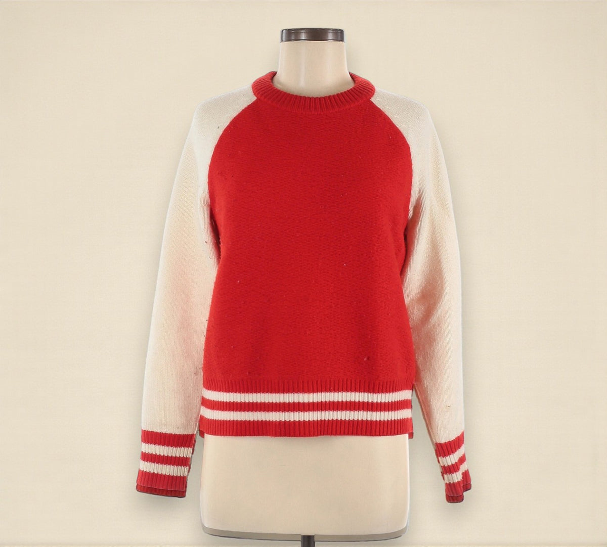 Red Merino Wool Pullover Varsity/Baseball Sweater (Size Medium) image 0