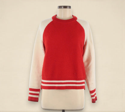Red Merino Wool Pullover Varsity/Baseball Sweater (Size Medium) image 0