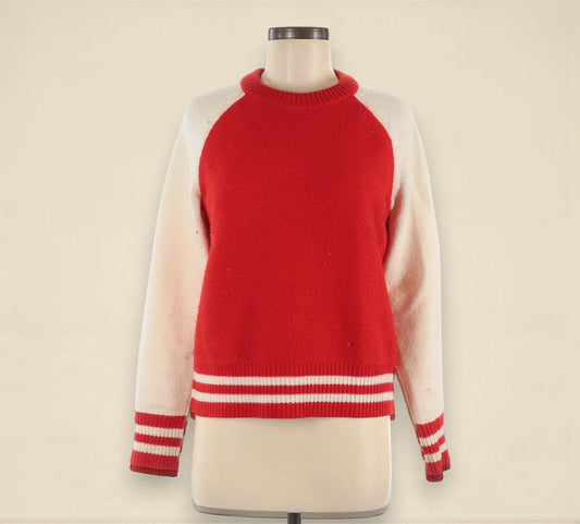Red Merino Wool Pullover Varsity/Baseball Sweater (Size Medium) image 0