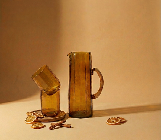 Brown Hammered Glass Water Pitcher