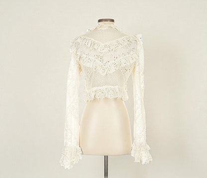 Embroidered Lace Cropped Blouse (Size Small) image 7