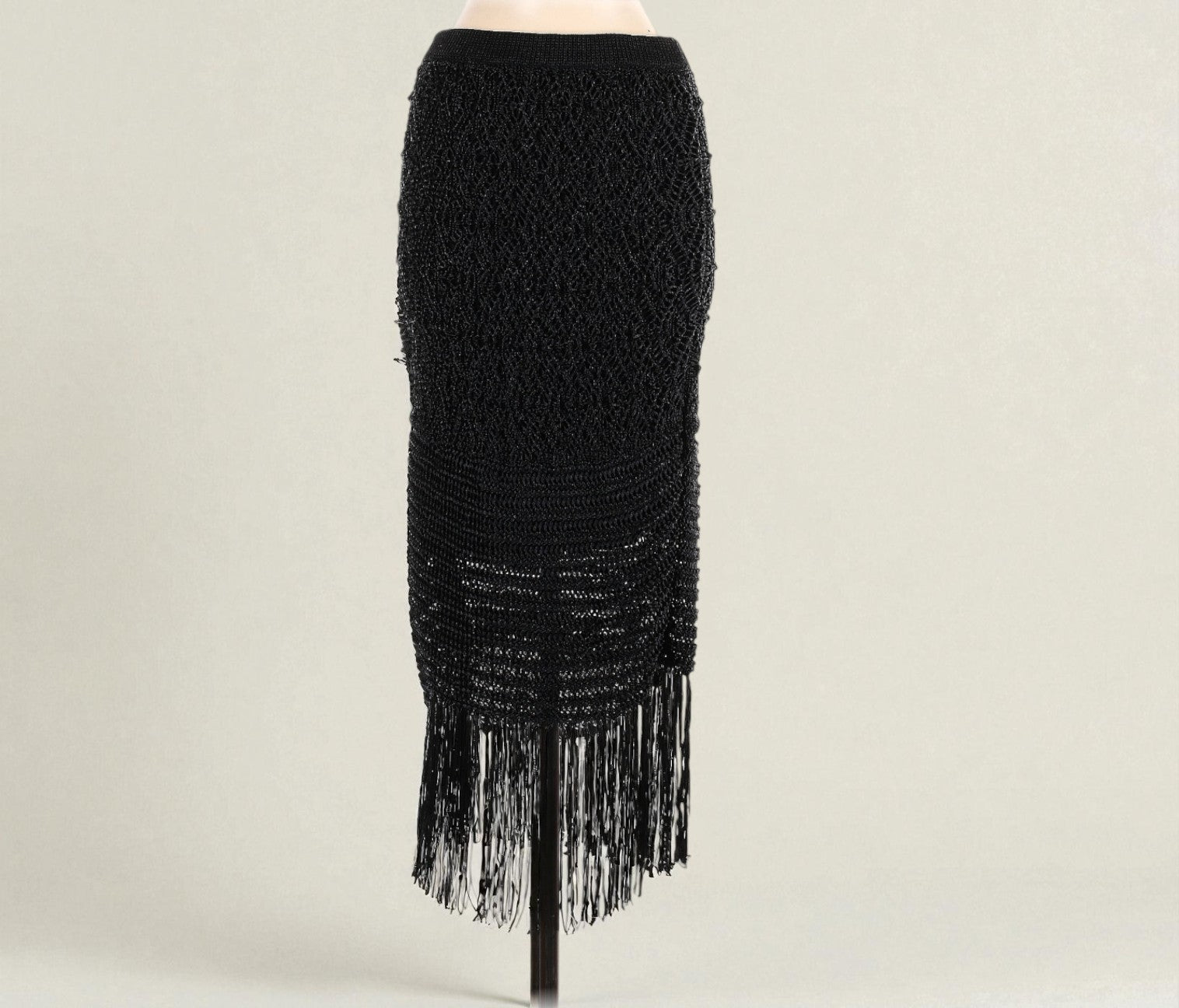 Black Midi Skirt w Fringe (Size Medium) image 1
