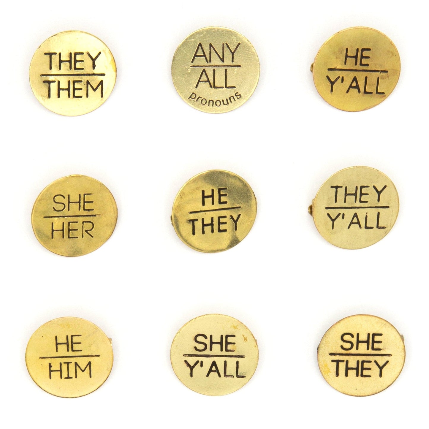 Brass Pronoun Pins