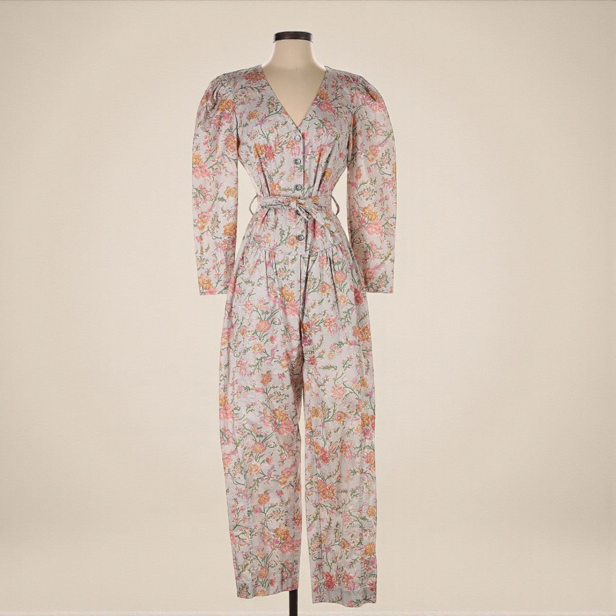 Antique Floral Print Twill Jumpsuit (Size Small) image 0