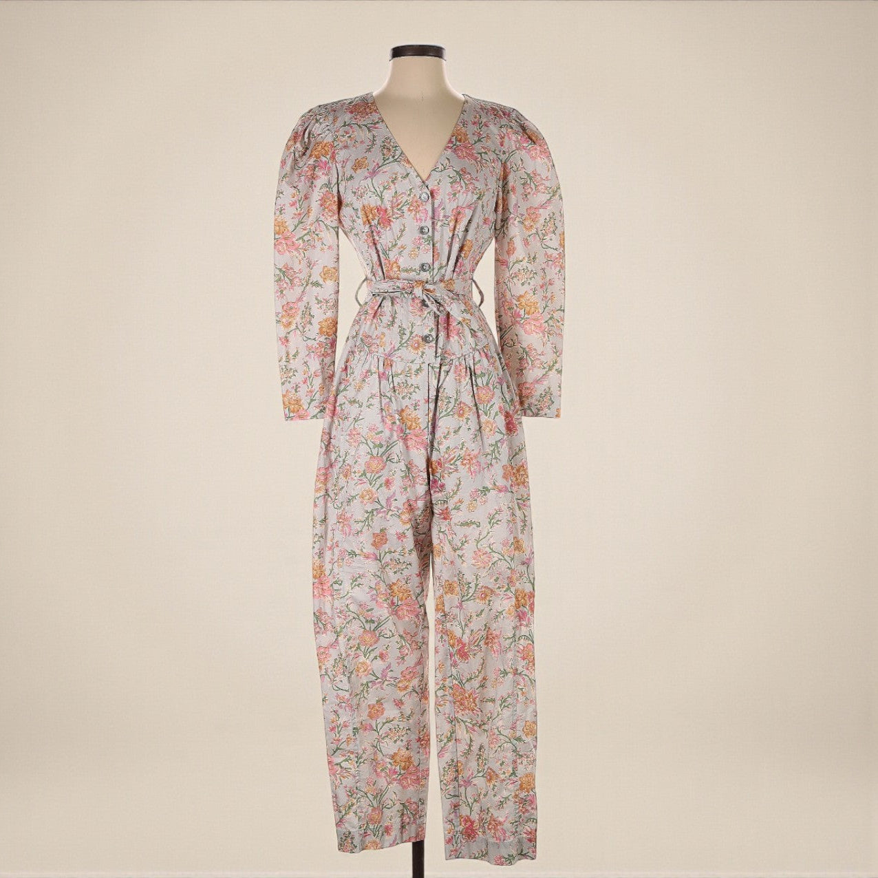 Antique Floral Print Twill Jumpsuit (Size Small) image 0