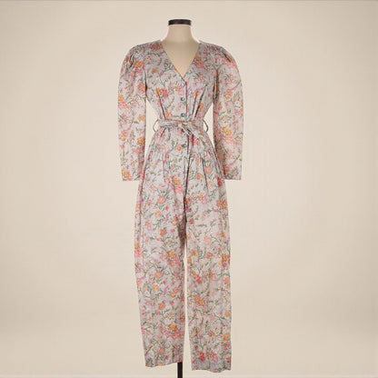 Antique Floral Print Twill Jumpsuit (Size Small) image 0