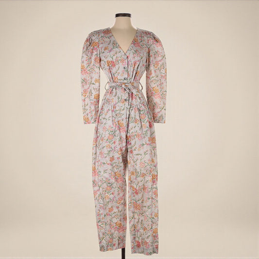 Antique Floral Print Twill Jumpsuit (Size Small) image 0