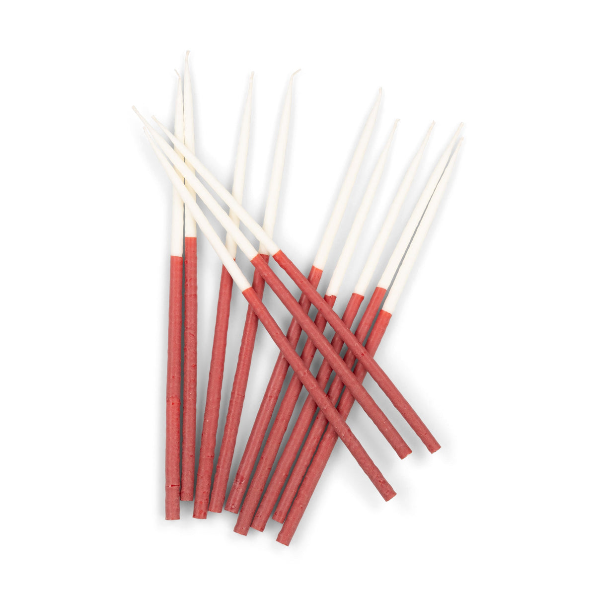 Red & Pearl Two-Tone Thin Taper Candles | Set of 12