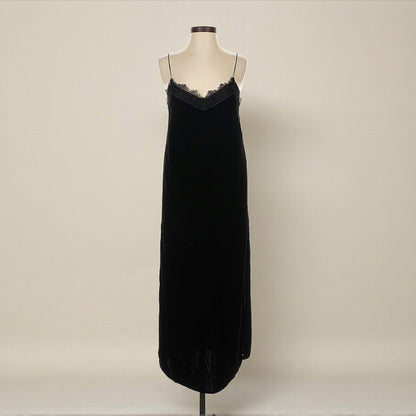 Black Velvet Slip Dress w/ Lace Trim (Size 4) image 0