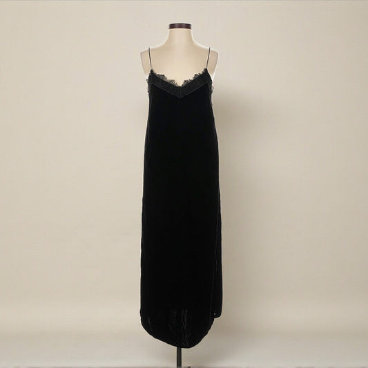 Black Velvet Slip Dress w/ Lace Trim (Size 4) image 0