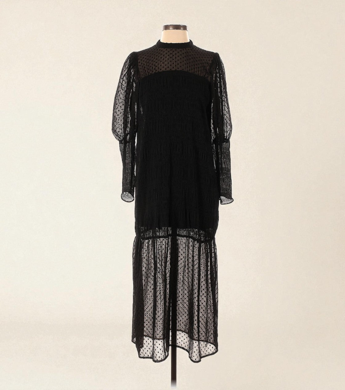 Long Sleeve Sheer Black Maxi Dress w Puff Sleeves (Size Small) image 0
