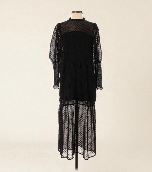 Long Sleeve Sheer Black Maxi Dress w Puff Sleeves (Size Small) image 0
