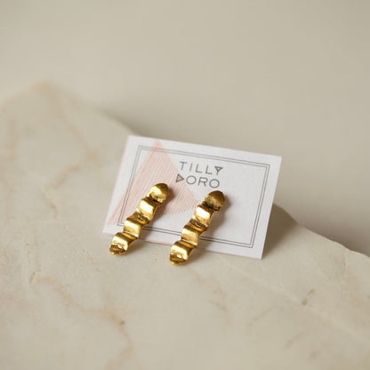 Wave Sculptural Stud Earrings | 24K Gold Plate