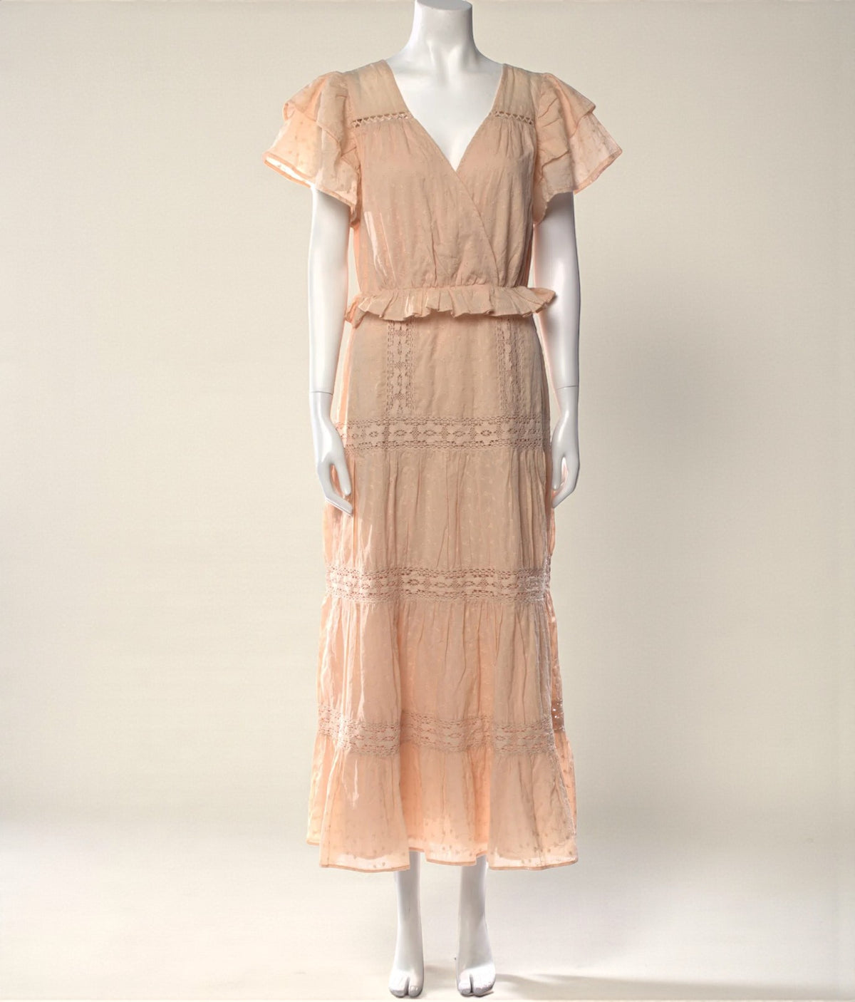 Beige V-Neck Midi Dress (Size Medium) image 0