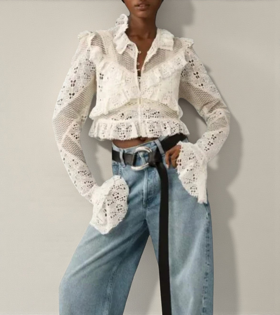 Embroidered Lace Cropped Blouse (Size Small) image 1