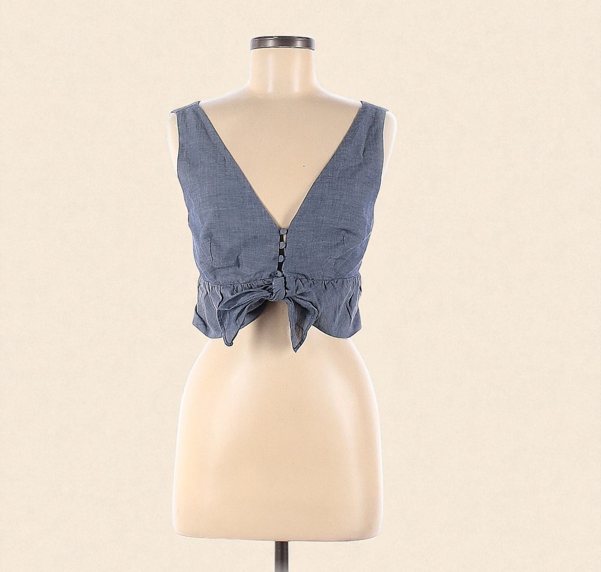 Denim Tie-Front Crop Top (Size 8) image 0