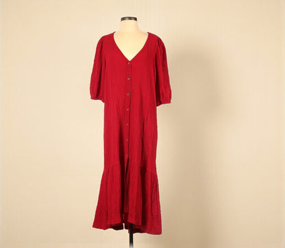 Scarlet Red Seersucker Button Front Midi Dress (Size Small) image 0