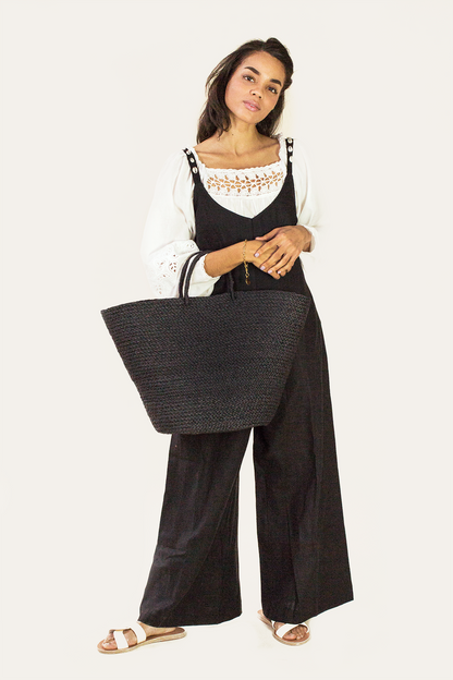 Braided Raffia Tote | Black