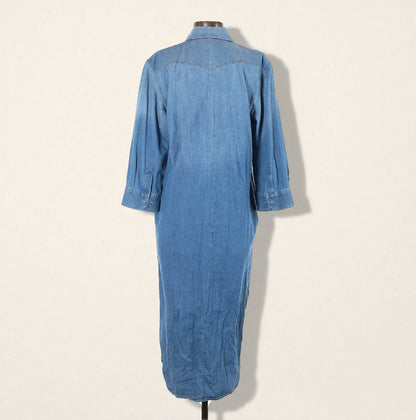 Western Long Sleeve Denim Midi Shirt Dress (Size Small) image 1
