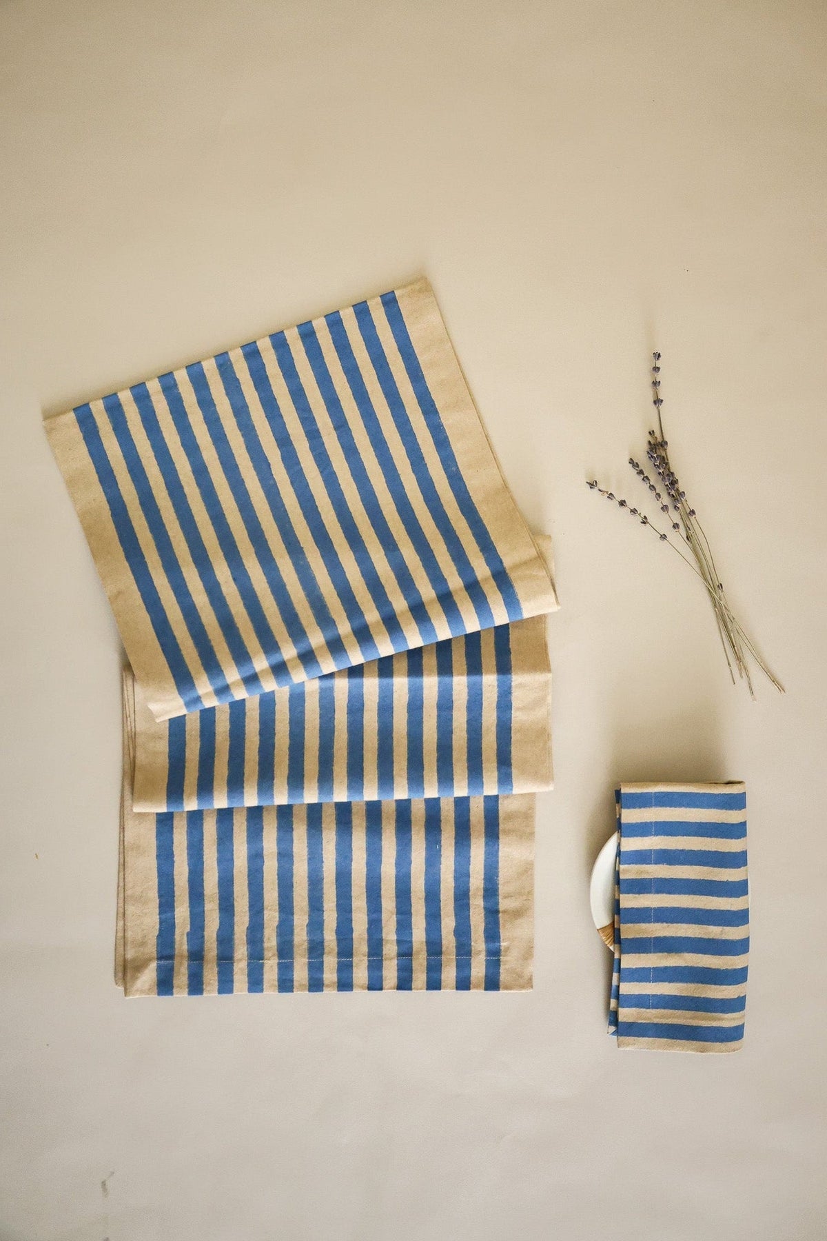 Oh! Stripes Blue Block Print Napkins | Set of 4