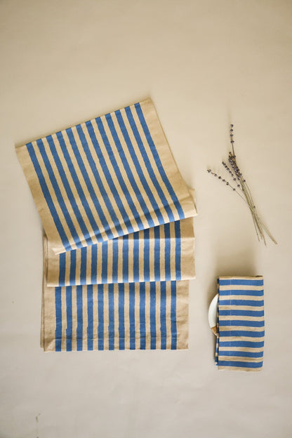 Oh! Stripes Blue Block Print Napkins | Set of 4