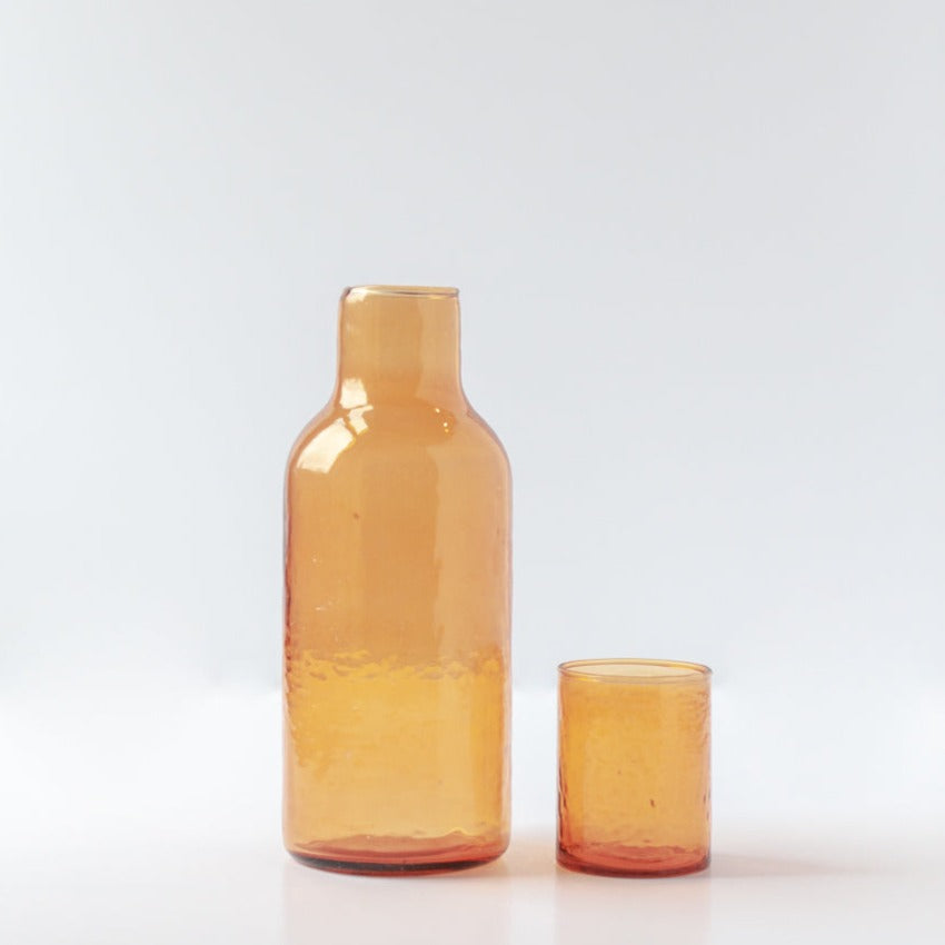 Handblown Hammered Carafe Set | Amber