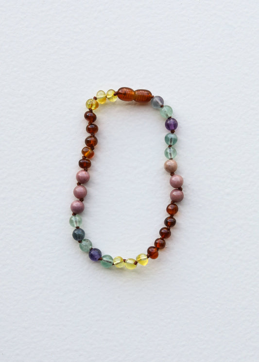 Raw Baltic Sea Amber + Stone Rainbow Anklet / Bracelet