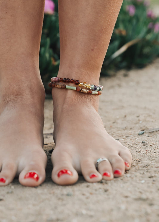 Raw Baltic Sea Amber + Stone Rainbow Anklet / Bracelet