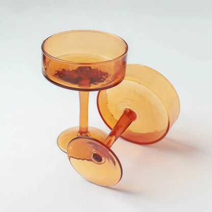Handblown Hammered Coupe Cocktail Glasses in Amber | Set of 4