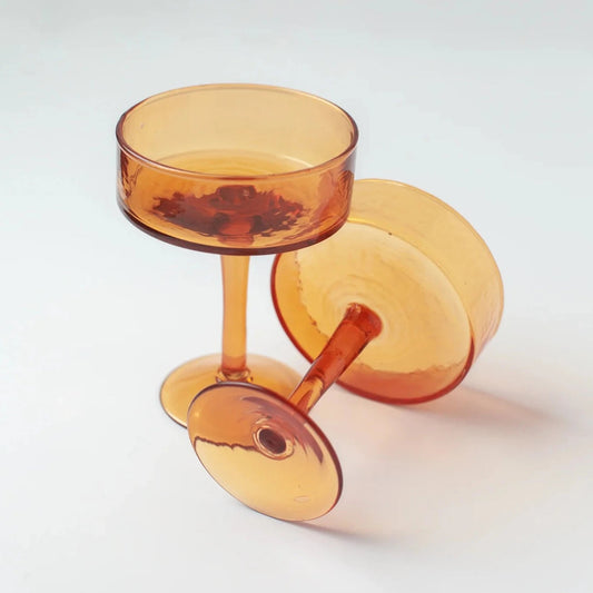 Handblown Hammered Coupe Cocktail Glasses in Amber | Set of 4
