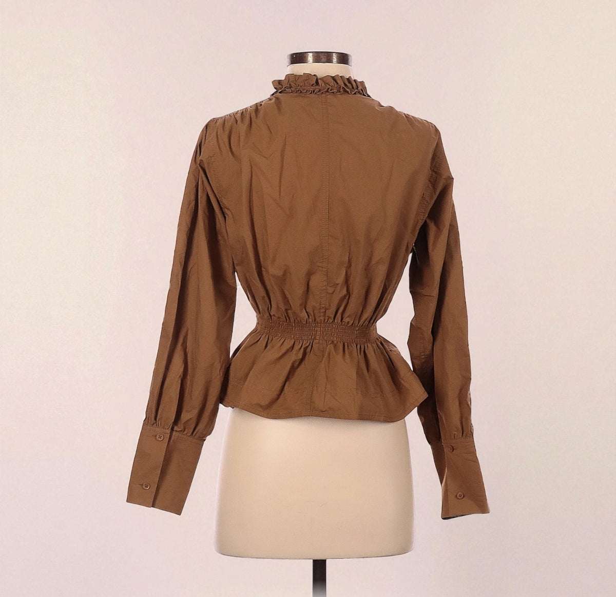 Brown Poplin Pullover Blouse (Size X-Small) image 1