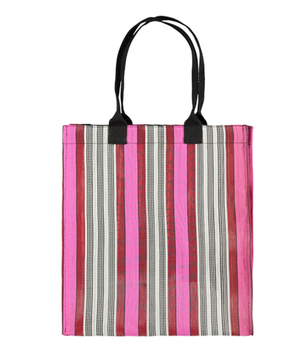 Pink & Red Striped Recycled Woven Market Shopper