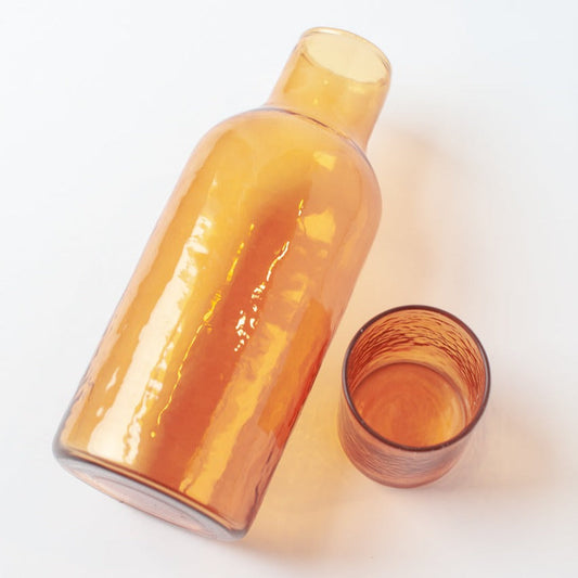 Handblown Hammered Carafe Set | Amber