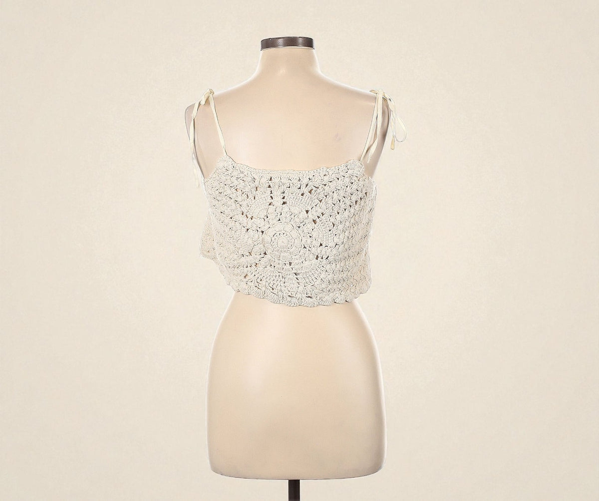 Ivory Crochet Crop Top (Size Large) image 1