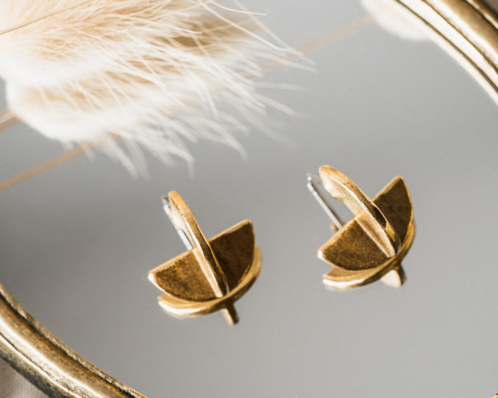 Eclipse Crescent Stud Earrings | 24K Gold Plate