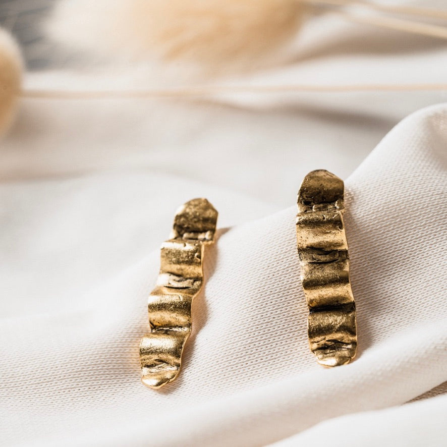 Wave Sculptural Stud Earrings | 24K Gold Plate
