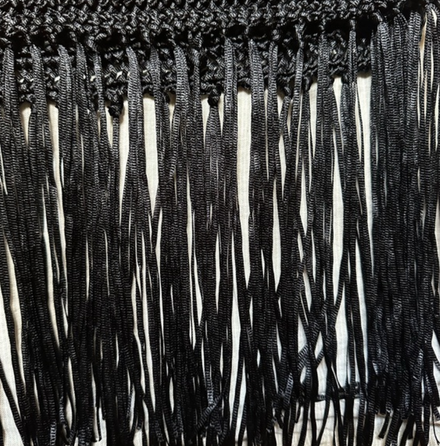 Black Midi Skirt w Fringe (Size Medium) image 3
