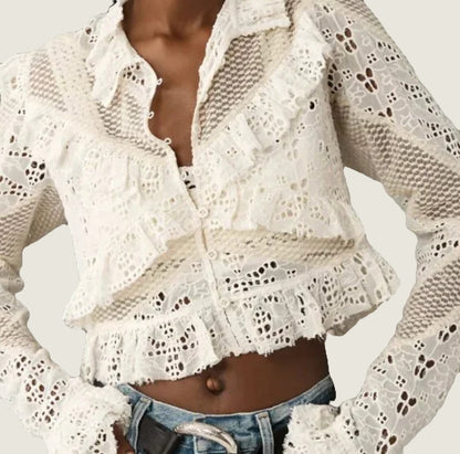Embroidered Lace Cropped Blouse (Size Small) image 2