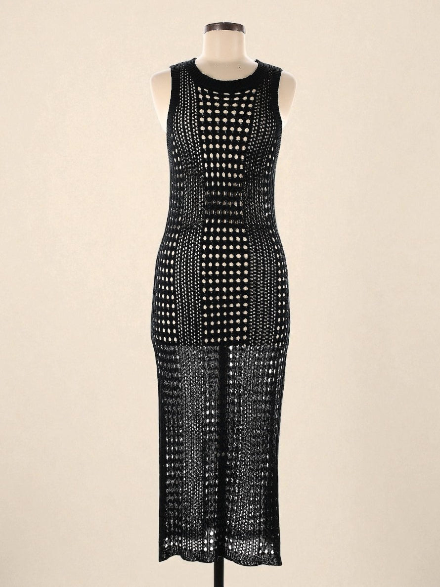 Sleeveless Black Crochet Midi Dress (One Size) image 0