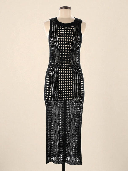 Sleeveless Black Crochet Midi Dress (One Size) image 0