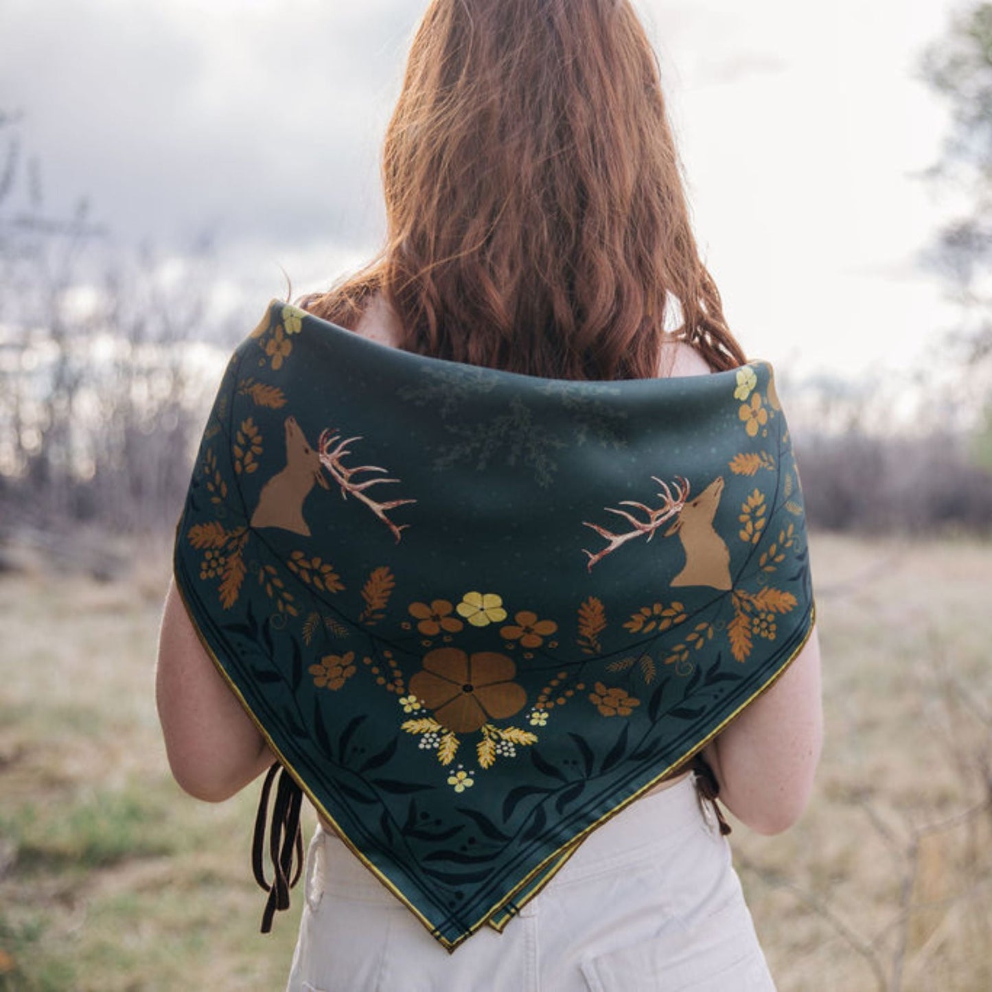 Haven Golden Wildflowers & Elk Silk Scarf